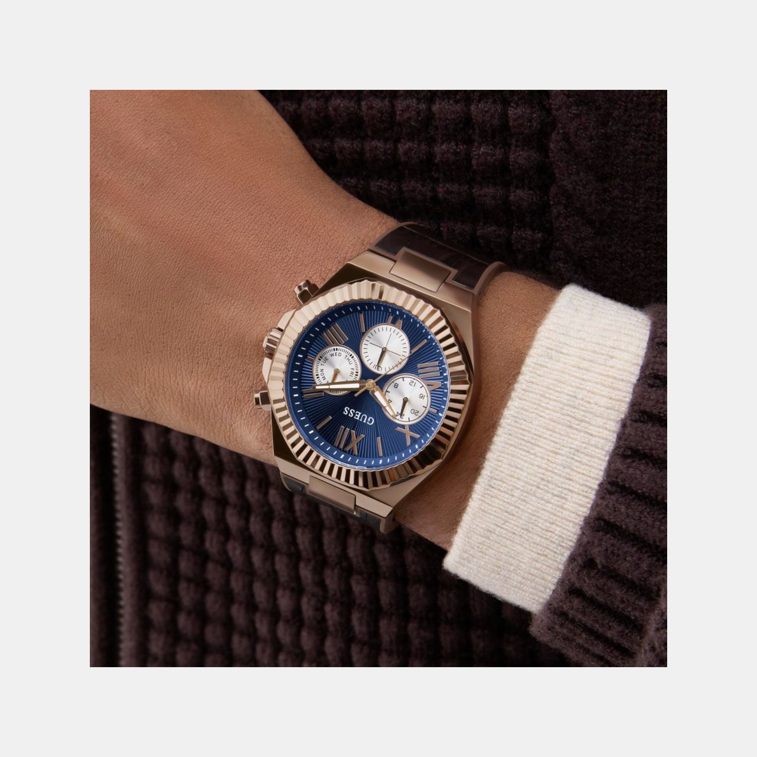 Equity Men Quartz Blue Dial Multi-Function Leather Watch GW0791G4