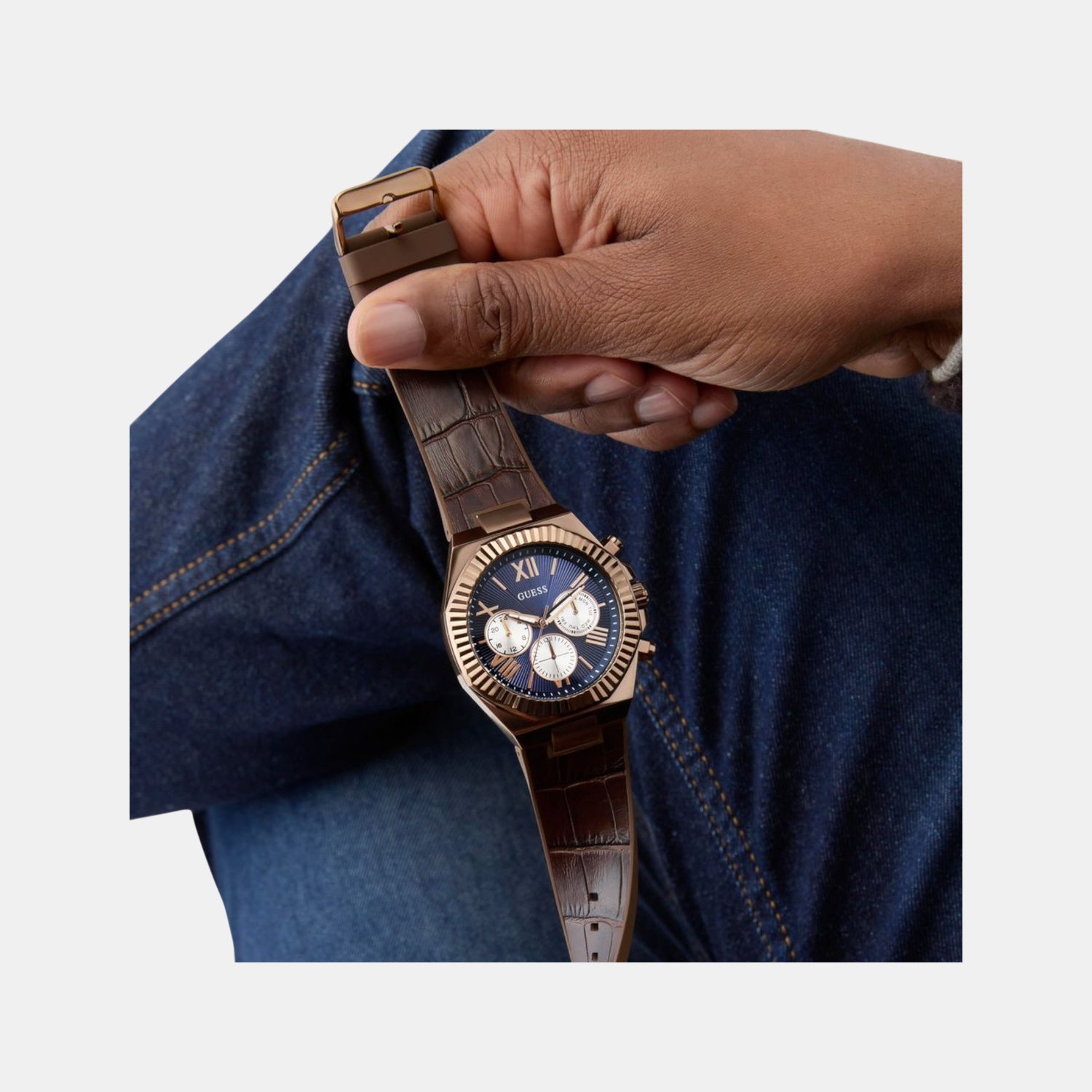 Equity Men Quartz Blue Dial Multi-Function Leather Watch GW0791G4