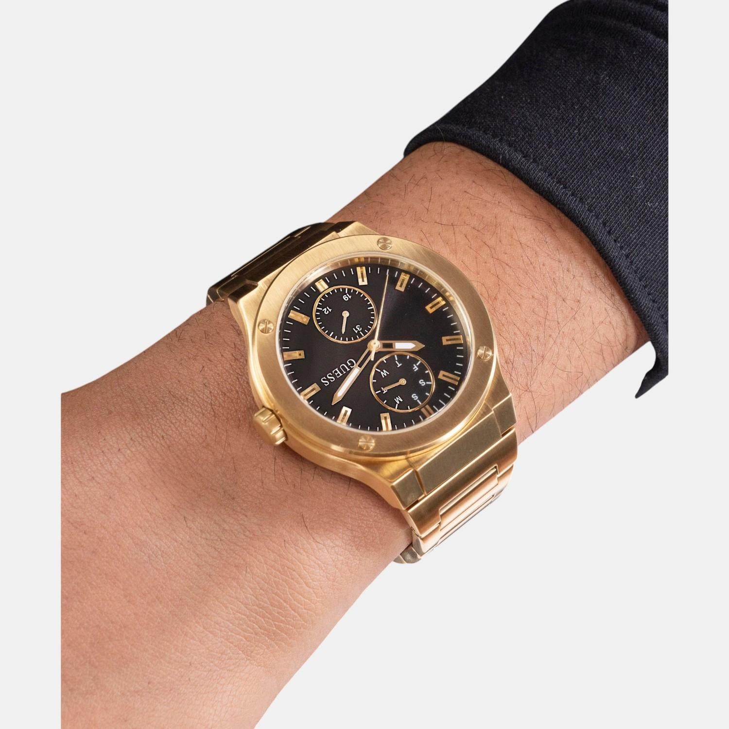 Dress Men Quartz Black Dial Multi-Function Stainless Steel Watch GW0795G4