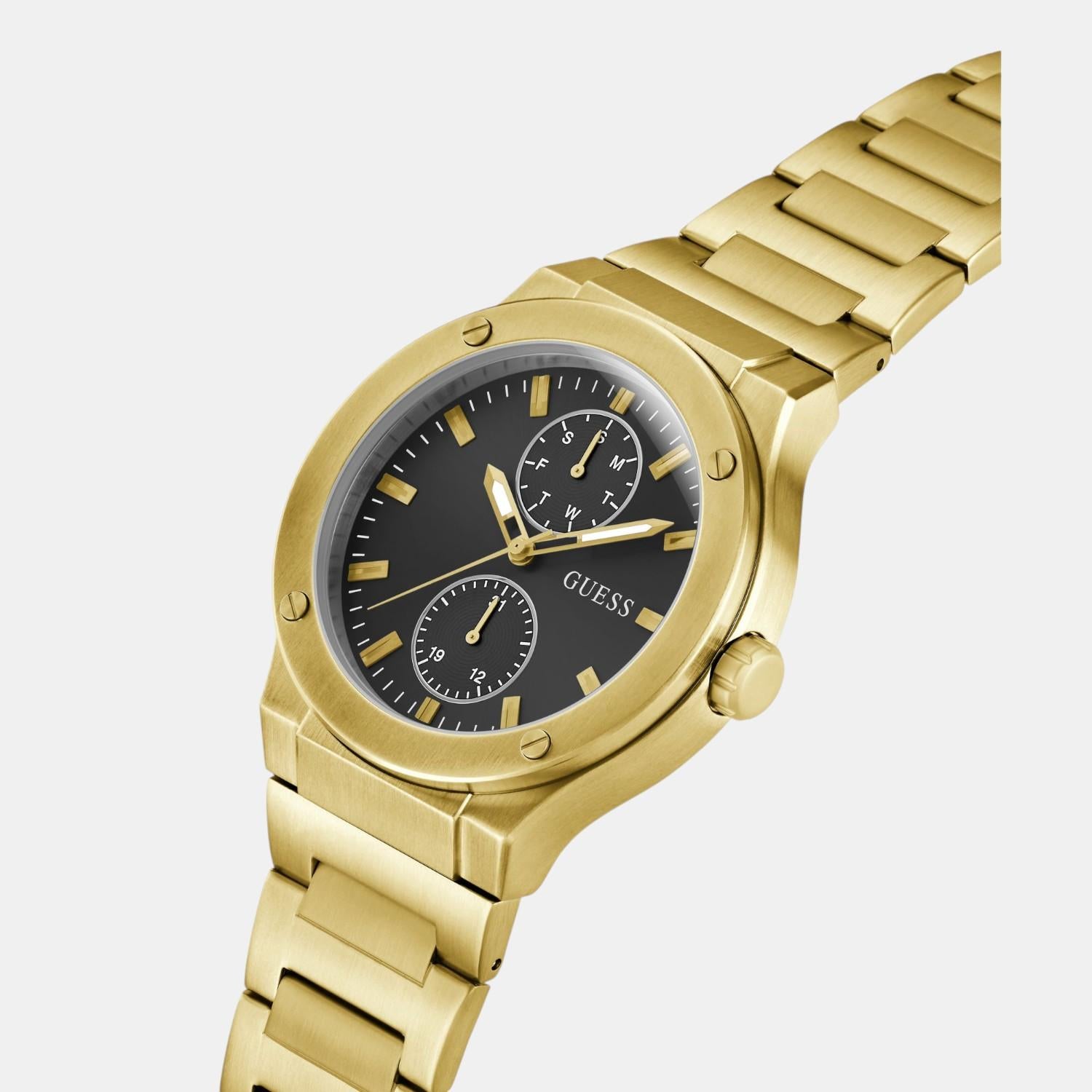 Dress Men Quartz Black Dial Multi-Function Stainless Steel Watch GW0795G4