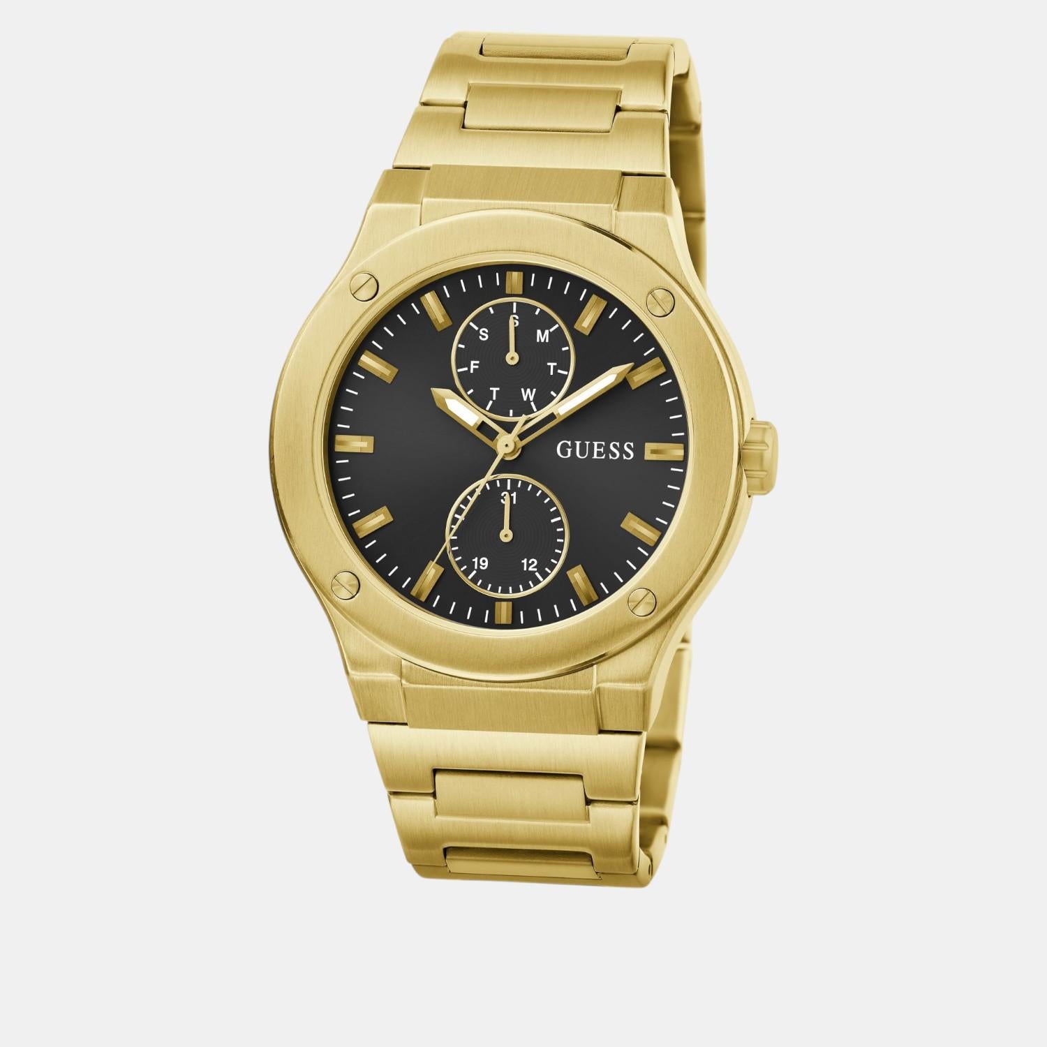 Dress Men Quartz Black Dial Multi-Function Stainless Steel Watch GW0795G4