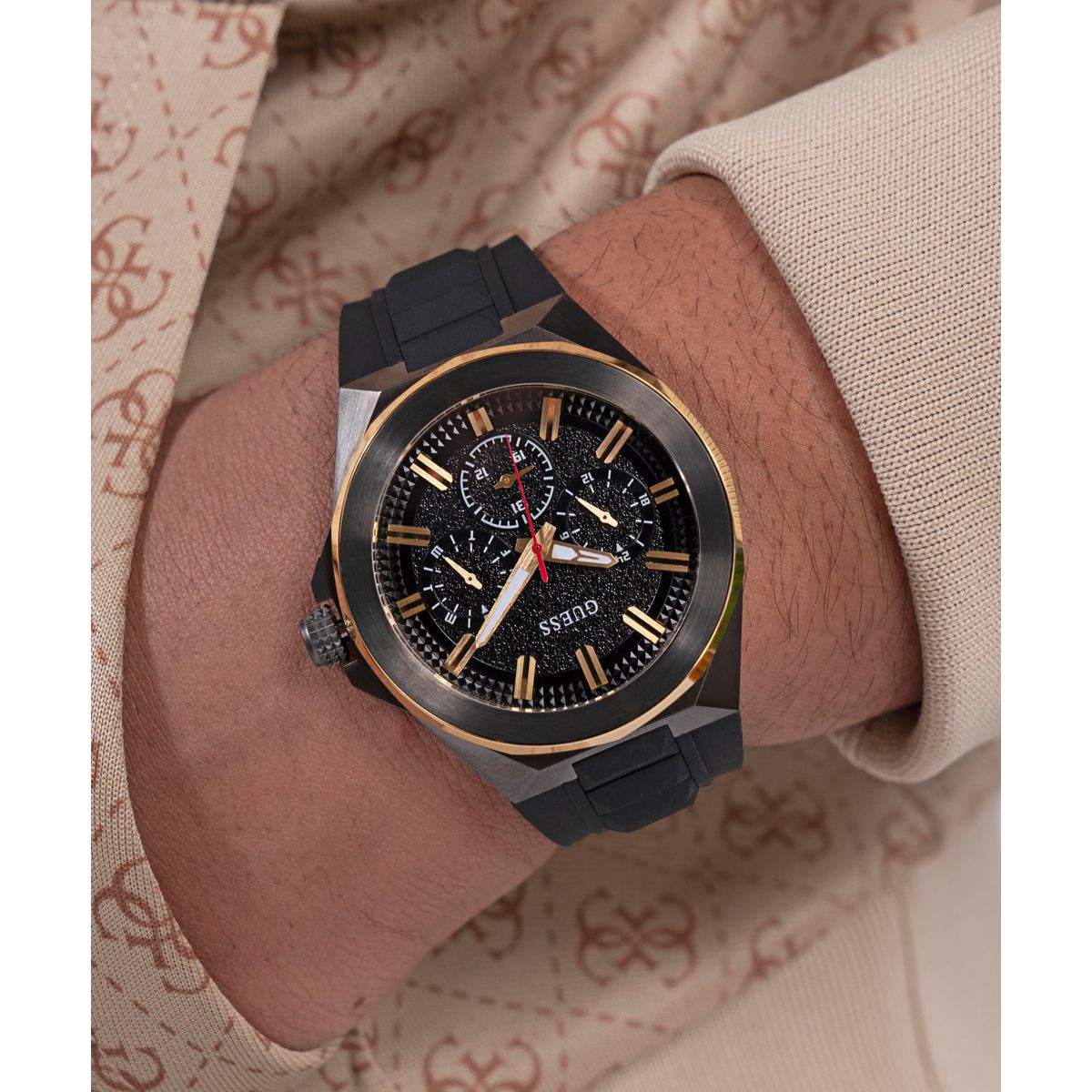 Gs Dashboard Men Quartz Black Dial Multi-Function Silicone Watch Gw0799G1