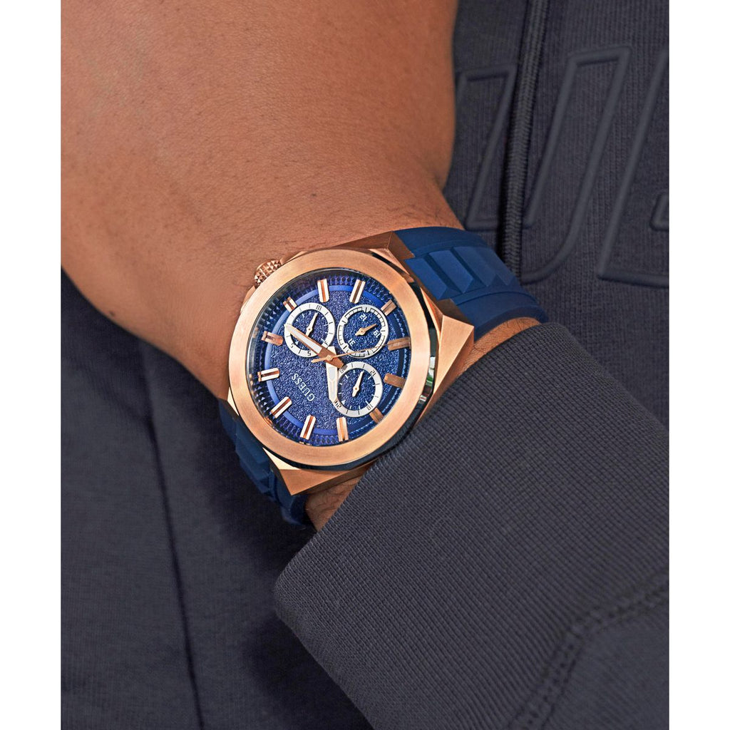 Dashboard Men Quartz Blue Dial Multi-Function Silicone Watch GW0799G2