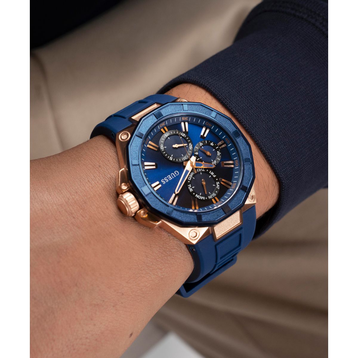 Sport Men Quartz Blue Dial Multi-Function Silicone Watch GW0803G2