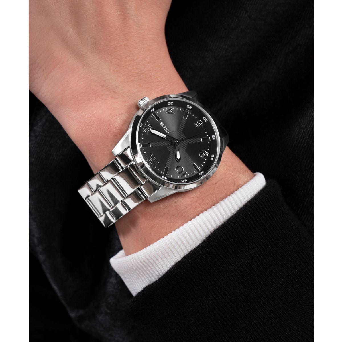 Monte Men Quartz Black Dial Analog Stainless Steel Watch GW0804G2