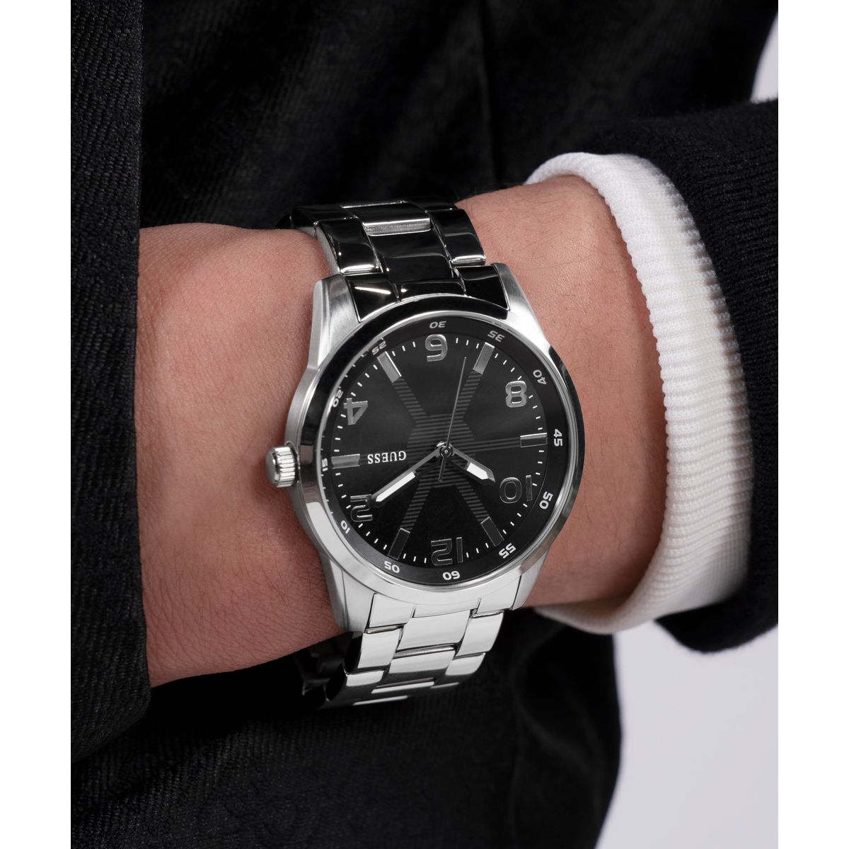 Sport Men Quartz Black Dial Analog Stainless Steel Watch GW0804G2