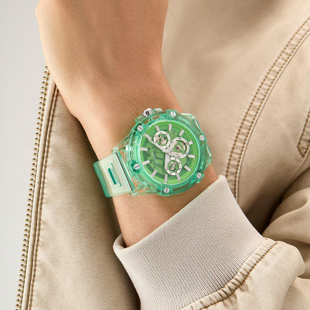 Gt King Men Quartz Green Dial Multi-Function Pu Watch Gw0806G6
