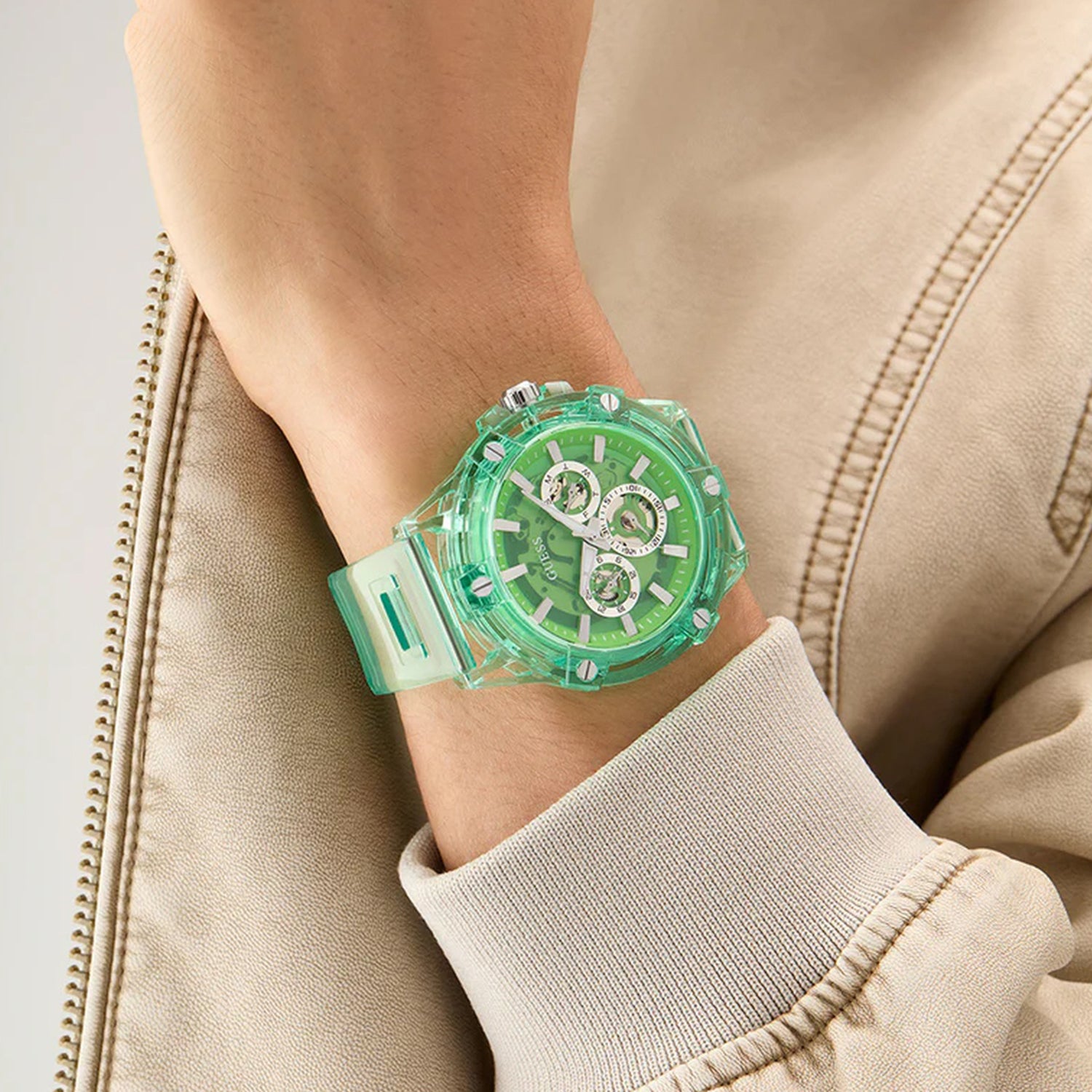 Men Quartz Green Dial Multi-Function Silicone Watch GW0806G6