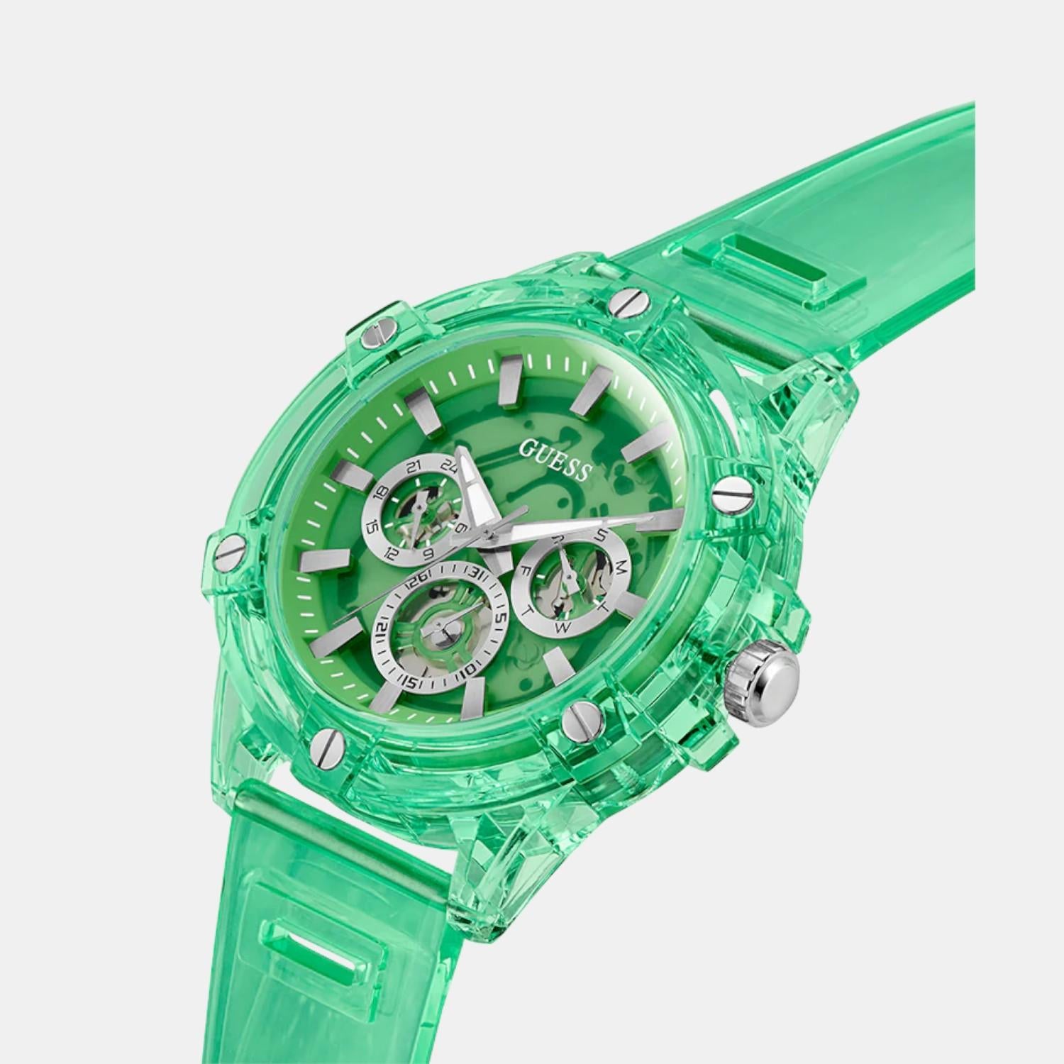 Men Quartz Green Dial Multi-Function Silicone Watch GW0806G6