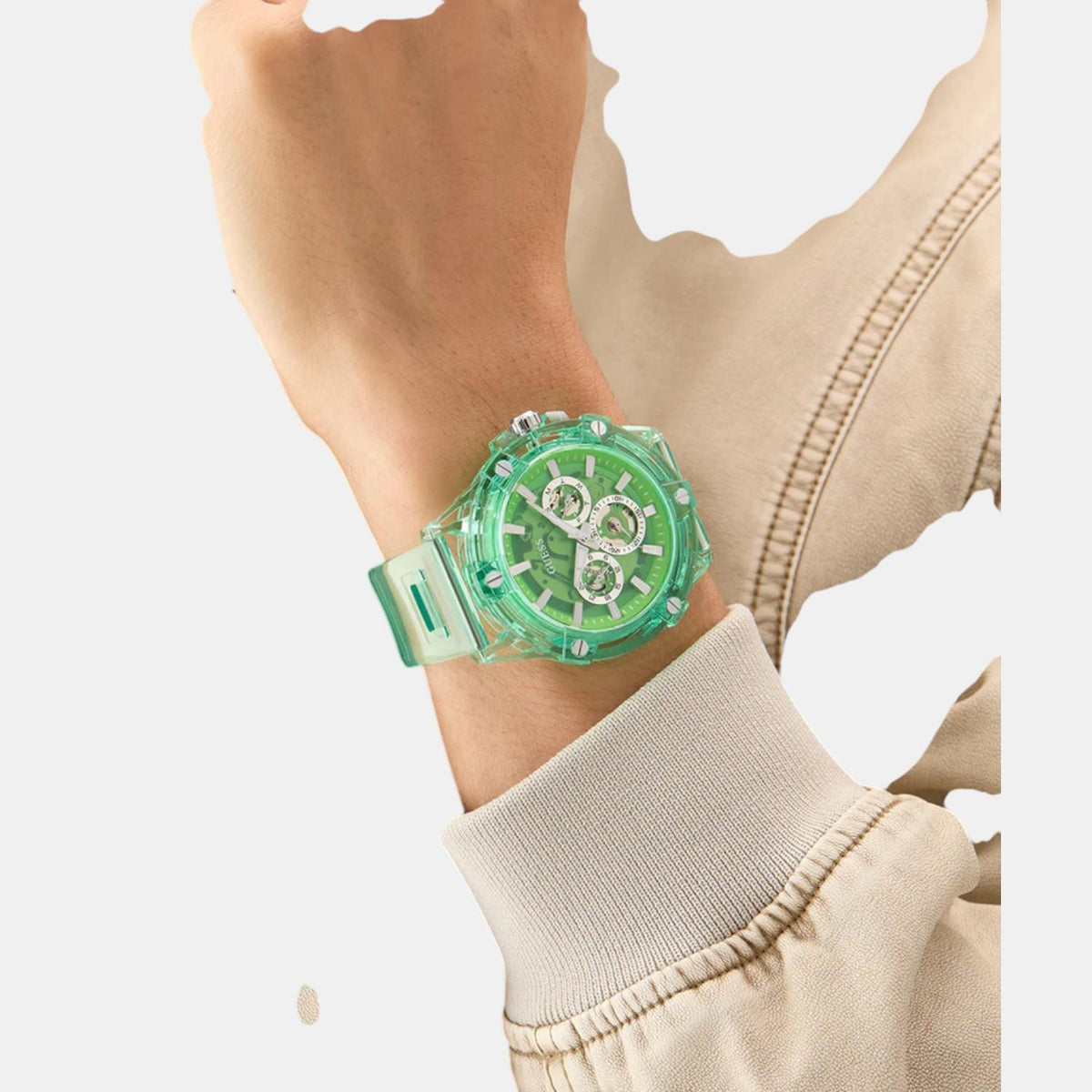 Gt King Men Quartz Green Dial Multi-Function Pu Watch Gw0806G6