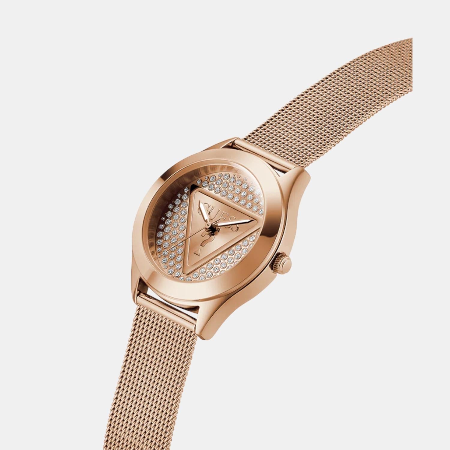 Women Quartz Rose Gold Dial Analog Mesh Watch GW0835L3