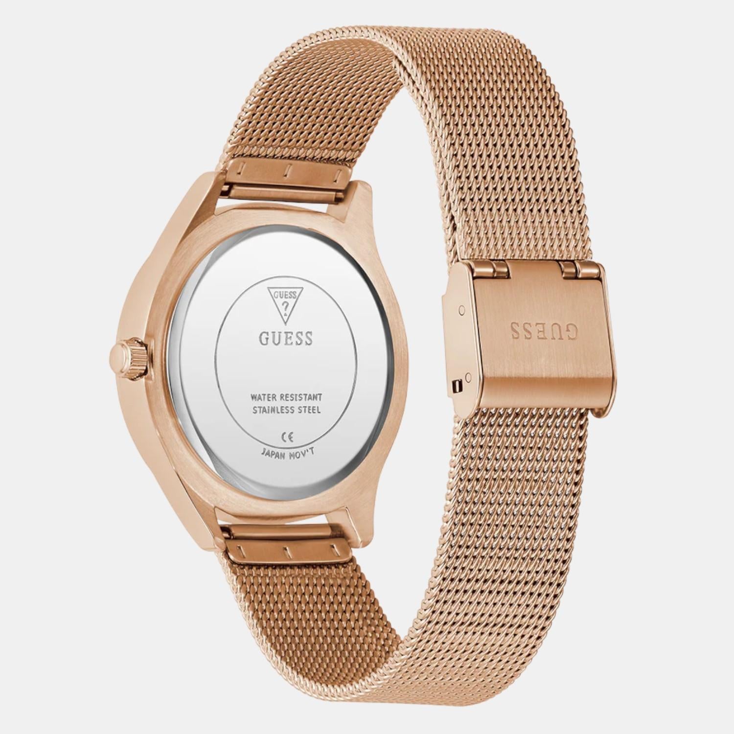 Women Quartz Rose Gold Dial Analog Mesh Watch GW0835L3