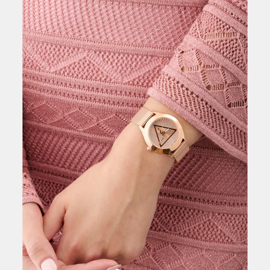 Women Quartz Rose Gold Dial Analog Mesh Watch GW0835L3