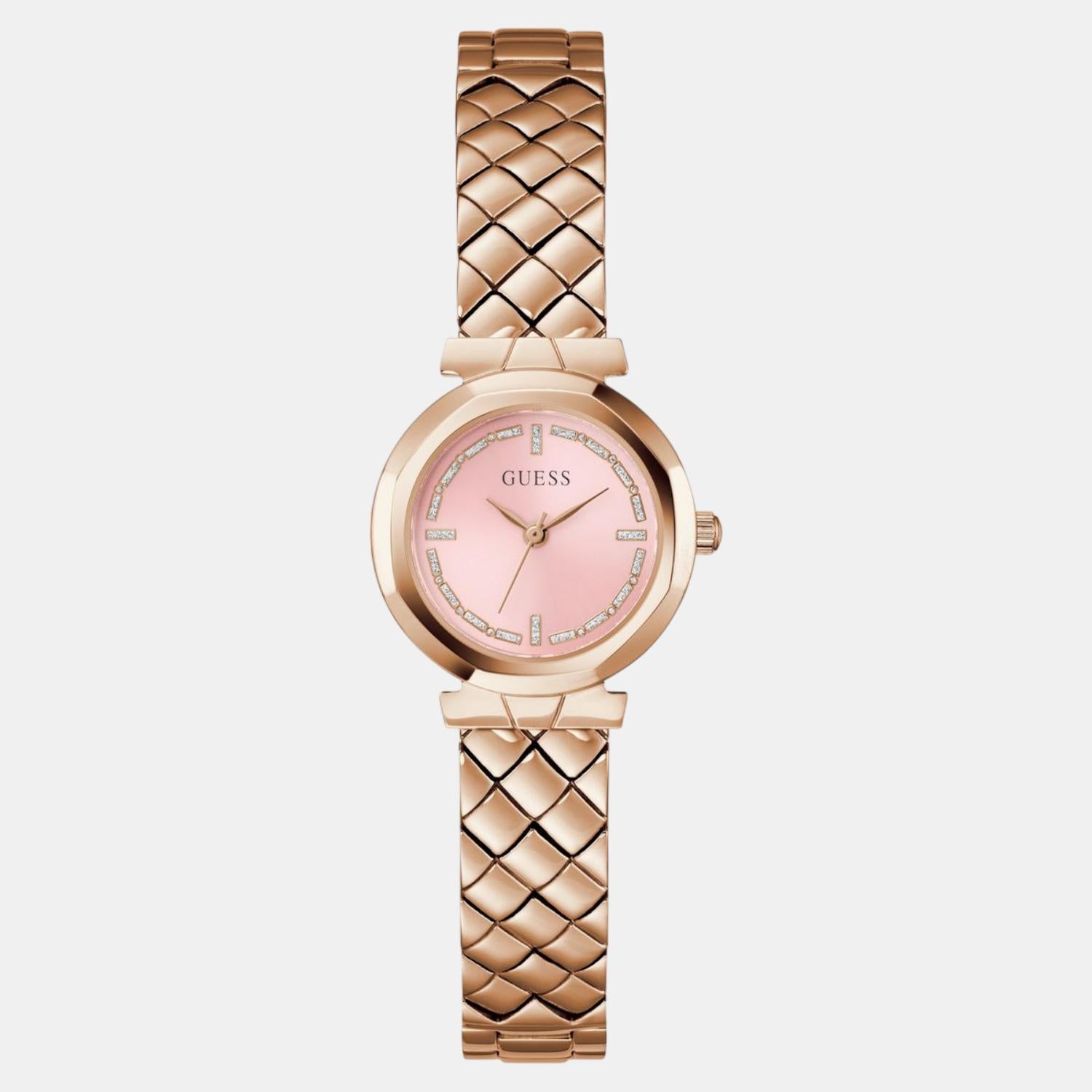 Guess Bejeweled Women Quartz Pink Dial Analog Stainless Steel Watch GW0839L3