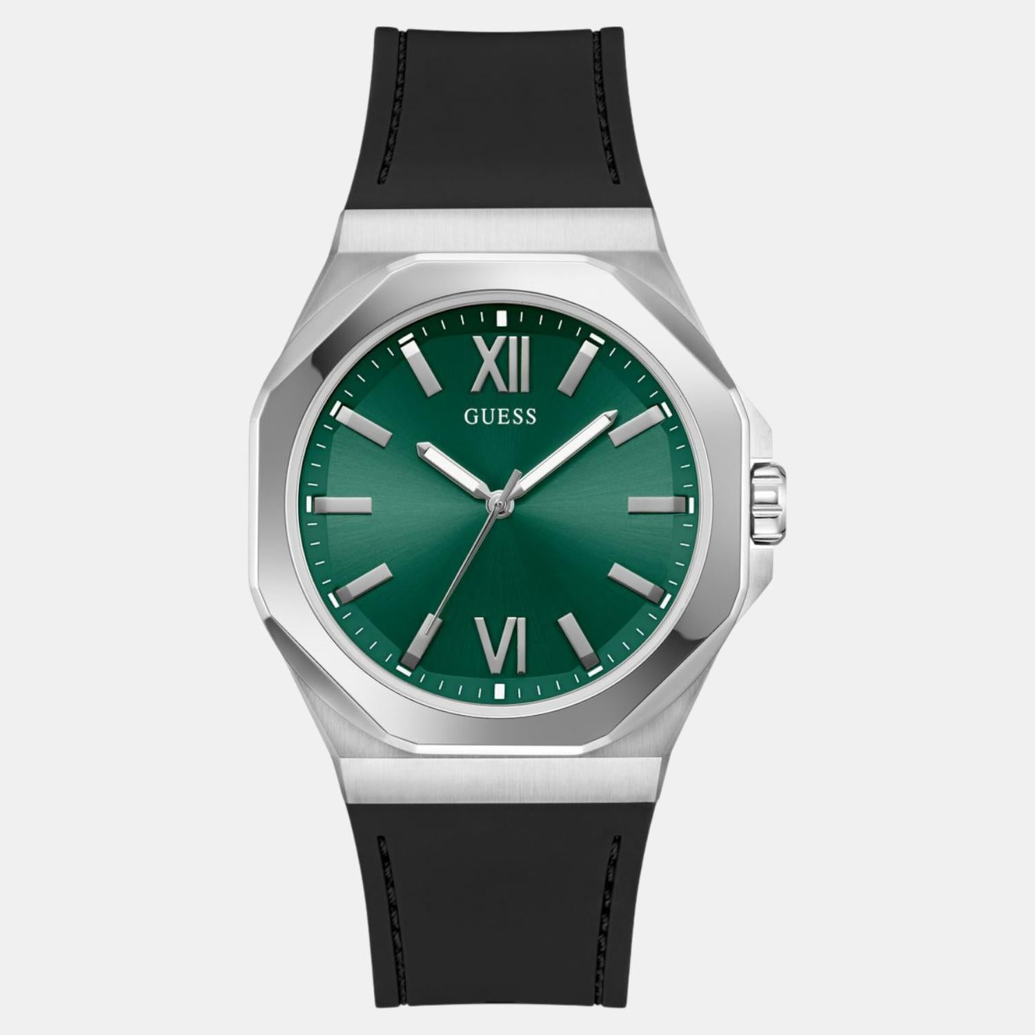 Guess Dress Men Quartz Green Dial Analog Silicone Watch GW0850G1