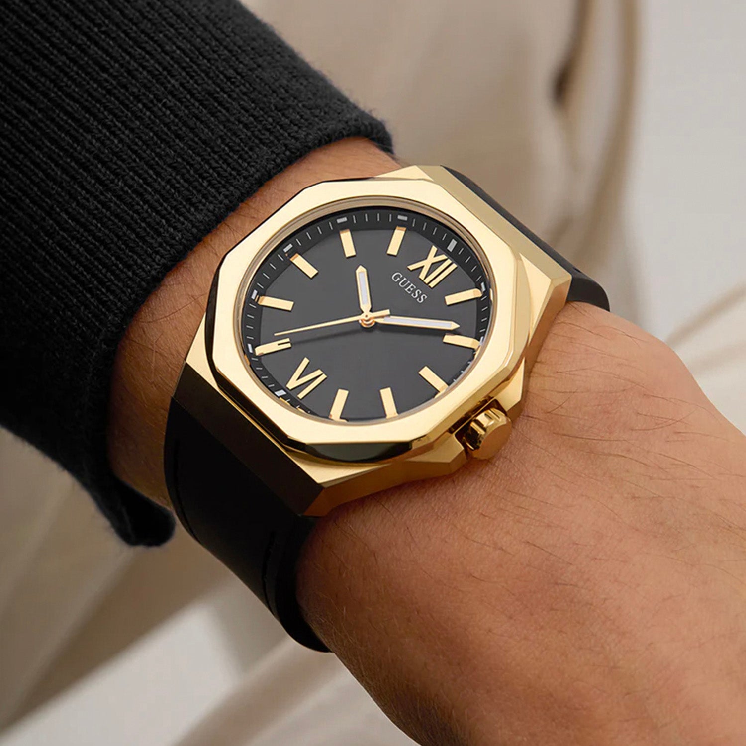 Guess Dress Men Quartz Black Dial Analog Silicone Watch GW0850G2