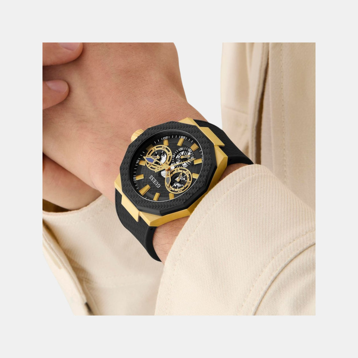 Gs Indy Men Quartz Black Dial Multi-Function Silicone Watch Gw0853G2