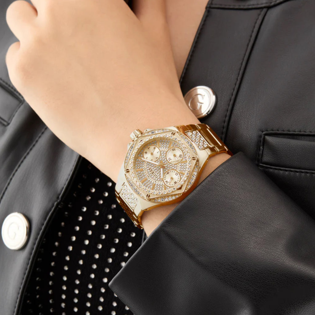 Guess Trend Women Quartz Champagne Dial Multi-Function Stainless Steel Watch GW0878L2