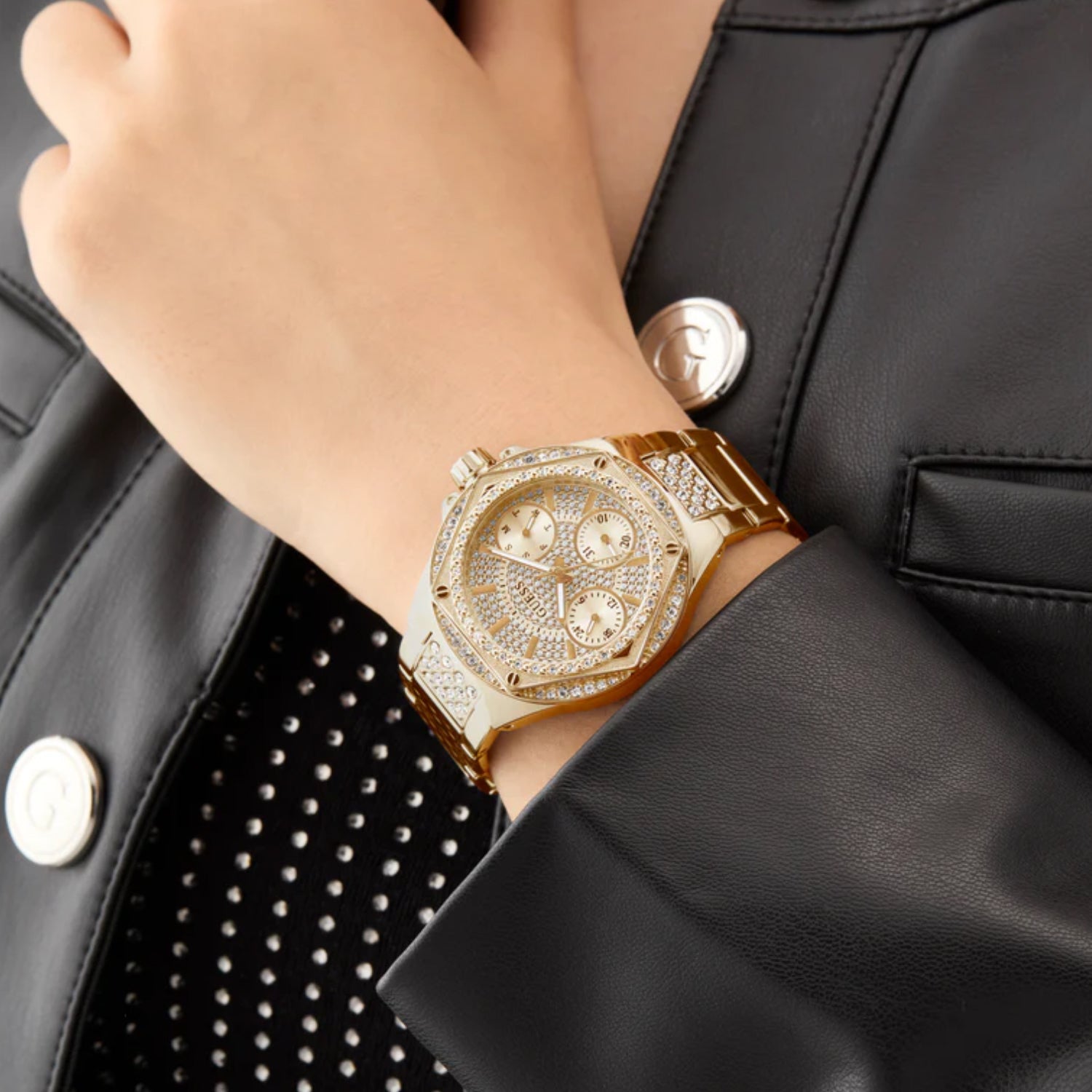 Guess Trend Women Quartz Champagne Dial Multi-Function Stainless Steel Watch GW0878L2