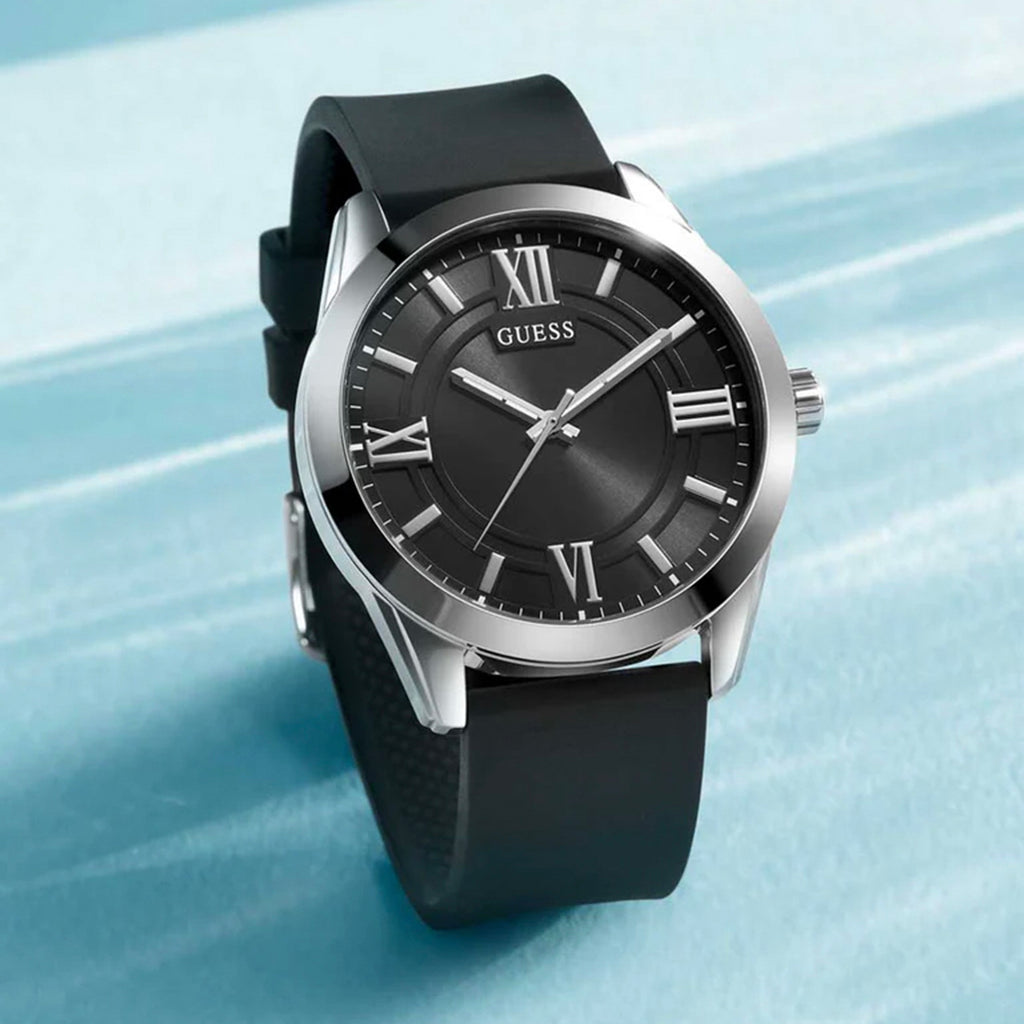 Guess Dress Men Quartz Black Dial Analog Silicone Watch GW0894G1