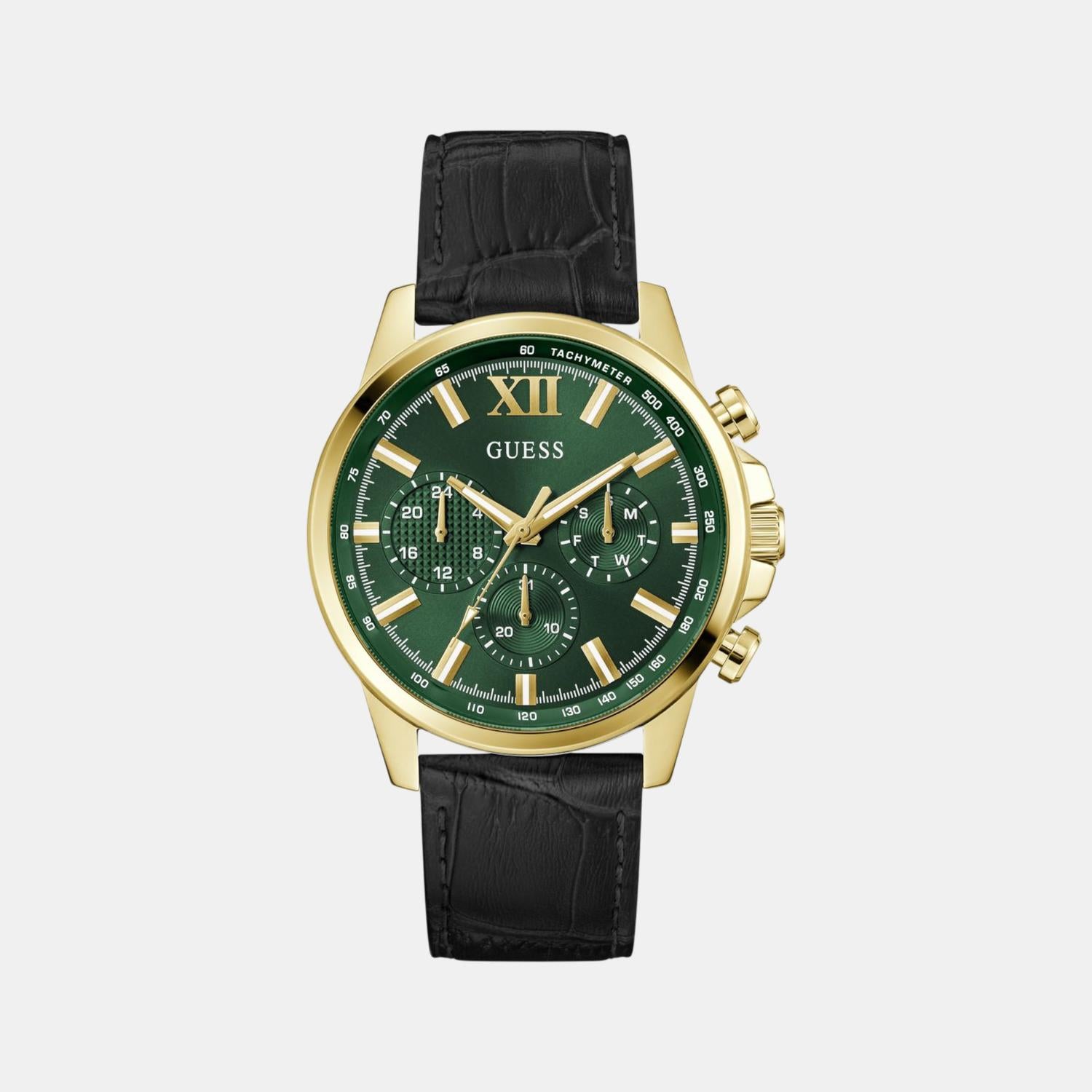 Guess Dress Men Quartz Green Dial Chronograph Leather Watch GW0901G4