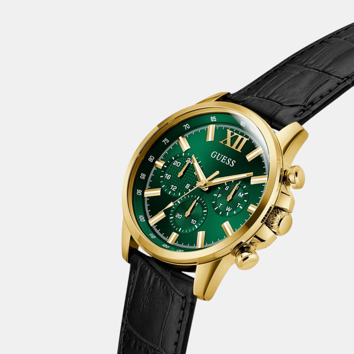 Guess Guess Dress Men Quartz Green Dial Chronograph Leather Watch