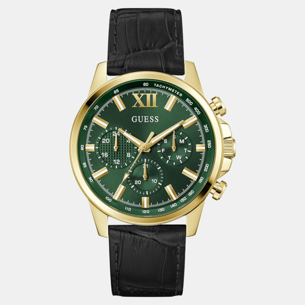 Guess Dress Men Quartz Green Dial Chronograph Leather Watch GW0901G4