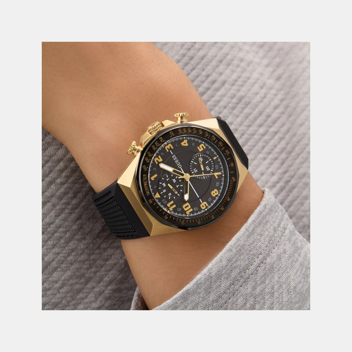 Gs D1 Men Quartz Black Dial Multi-Function Silicone Watch Gw0902G1