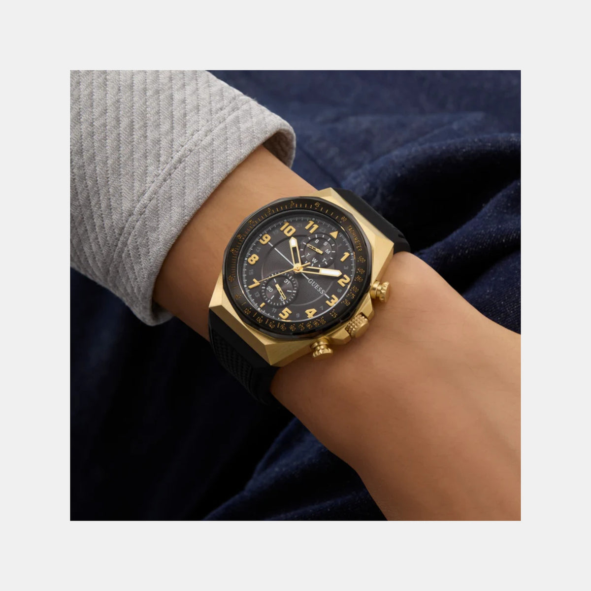 Gs D1 Men Quartz Black Dial Multi-Function Silicone Watch Gw0902G1