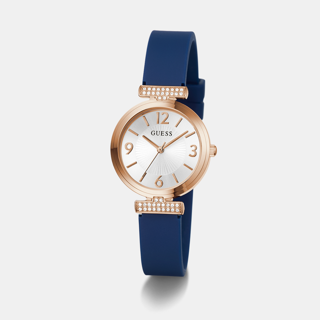 Guess Bejeweled Women Quartz White Dial Analog Silicone Watch GW0912L3