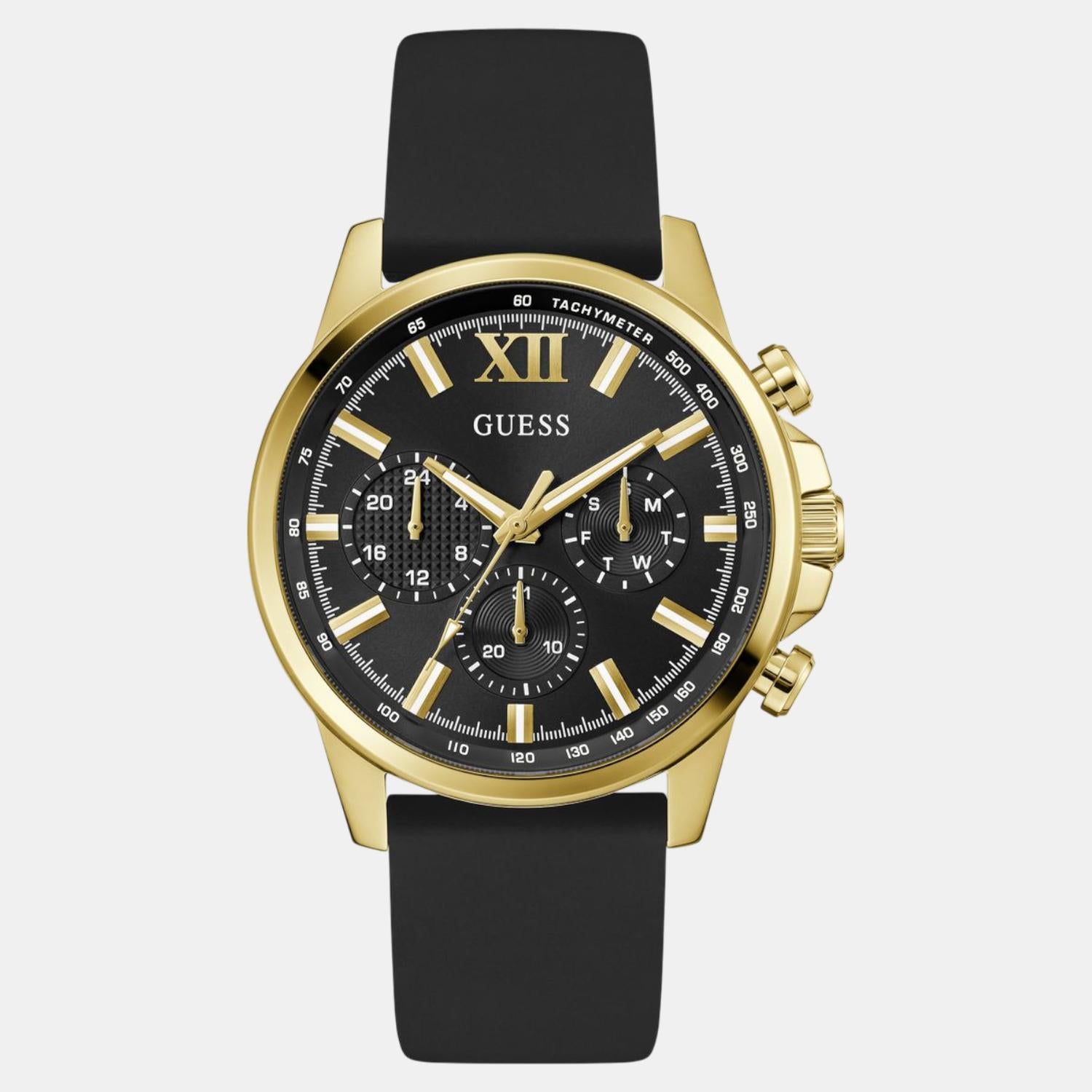 Guess Dress Men Quartz Black Dial Chronograph Silicone Watch GW0913G2