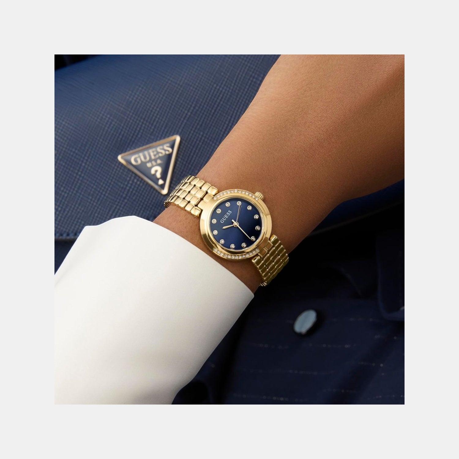 Clara Women Quartz Blue Dial Analog Recycled Steel Watch GW0930L4