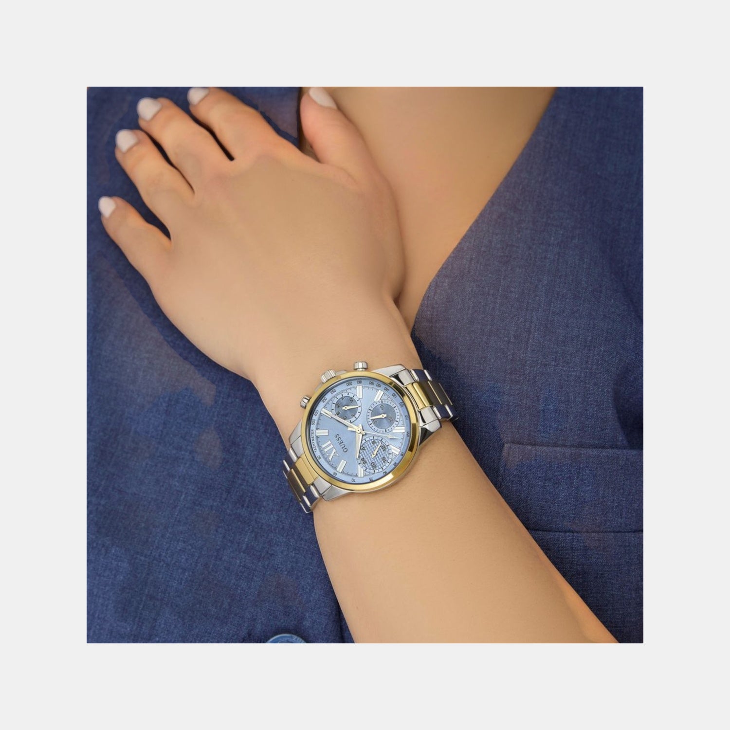 Bailey Women Quartz Ice Blue Dial Multi-Function Stainless Steel Watch GW0933L3