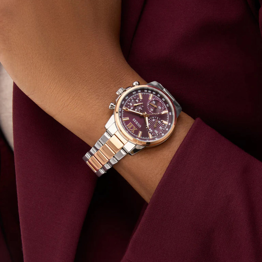 Guess Dress Women Quartz Red Dial Multi-Function Stainless Steel Watch GW0933L5