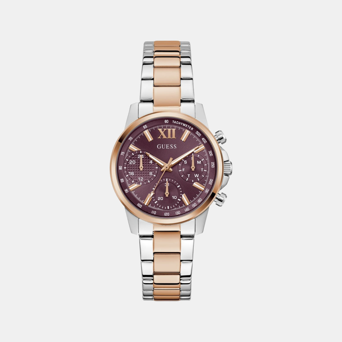Gd Bailey Women Quartz Burgundy Dial Multi-Function Stainless Steel Watch Gw0933L5