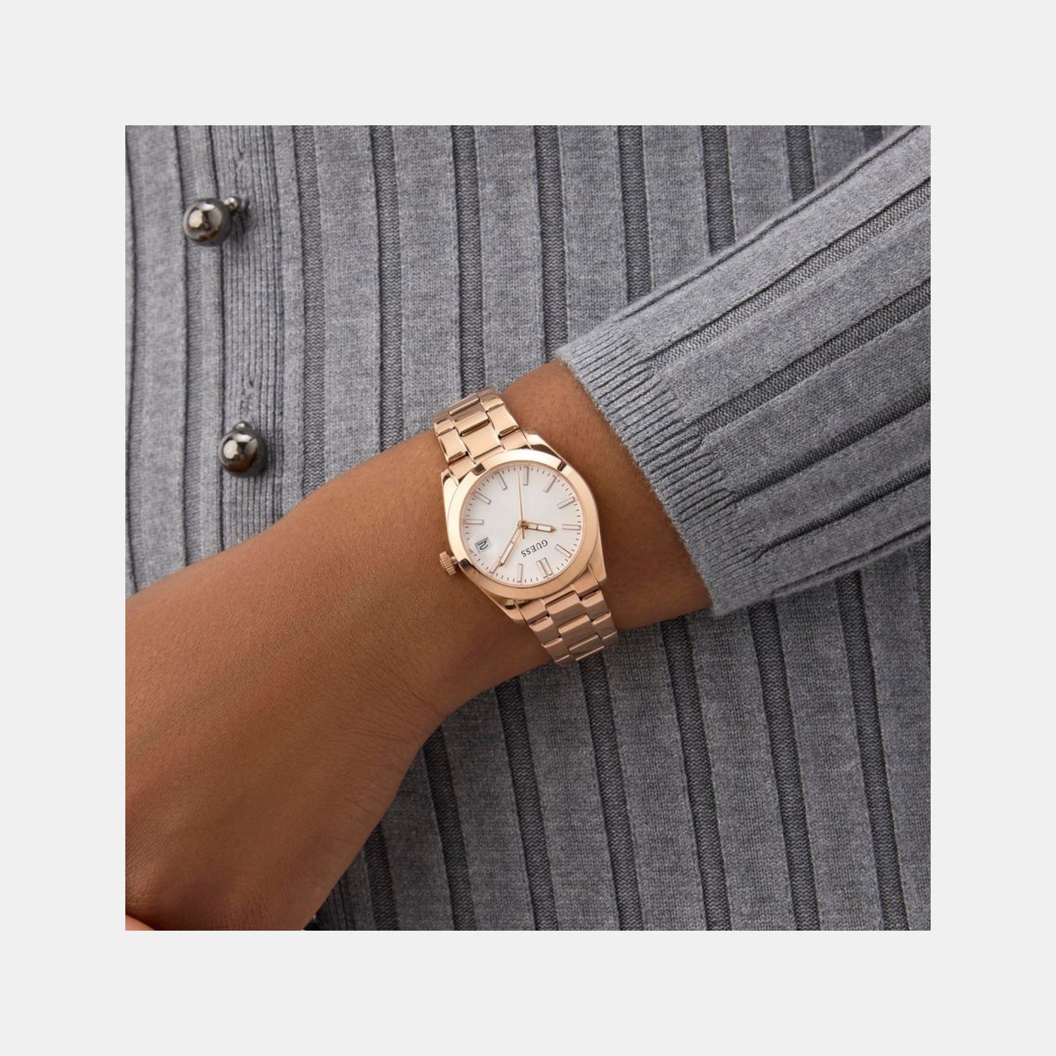 Alice Women Quartz White Dial Analog Recycled Steel Watch GW0934L4