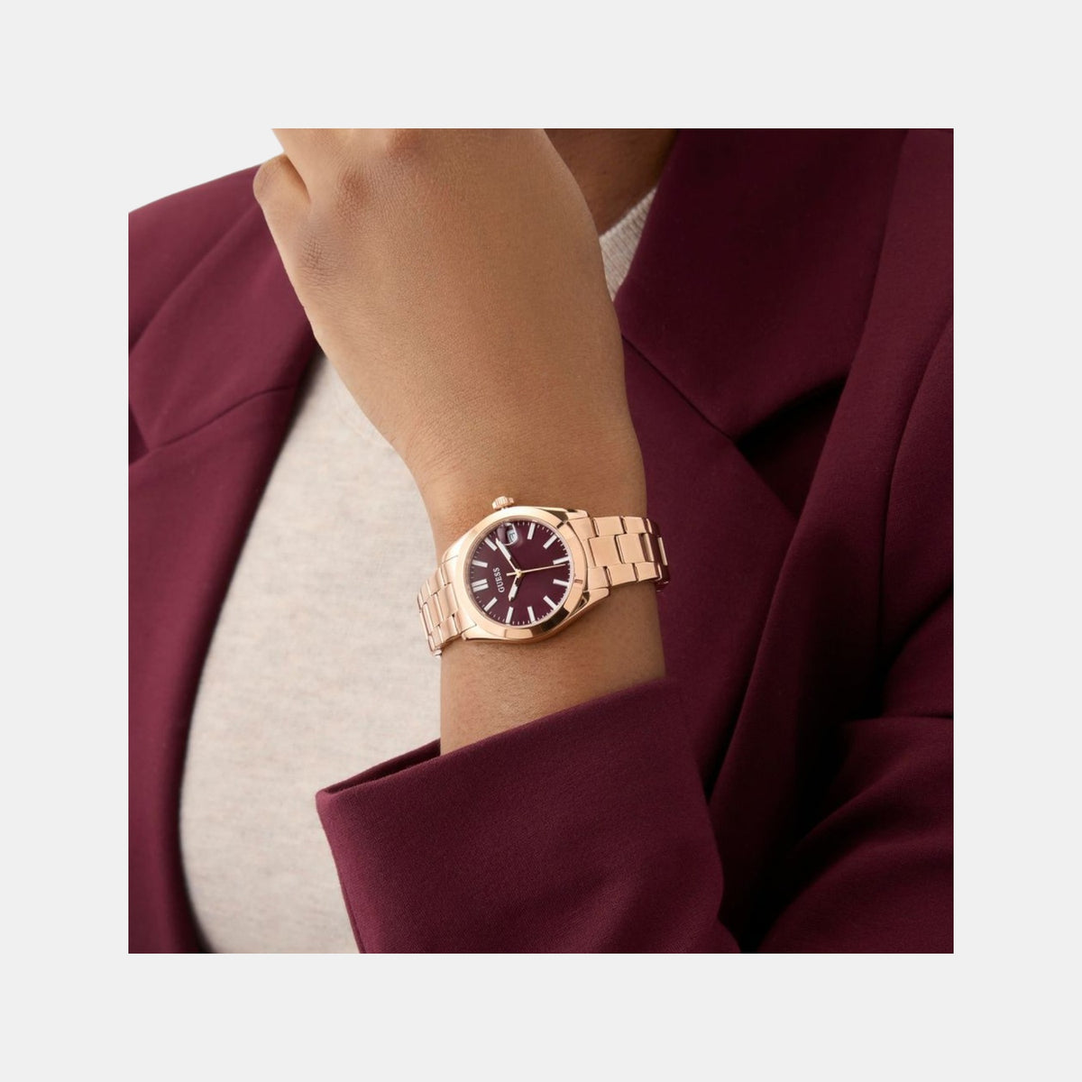 Gd Alice Women Quartz Burgundy Dial Analog Stainless Steel Watch Gw0934L5