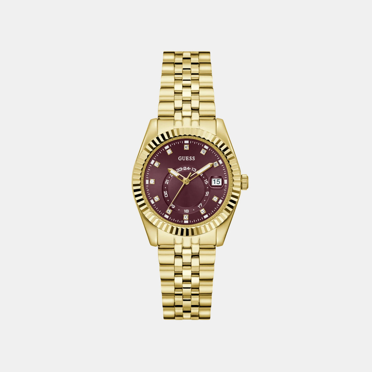 Women Quartz Burgundy Dial Analog Stainless Steel Watch GW0936L2