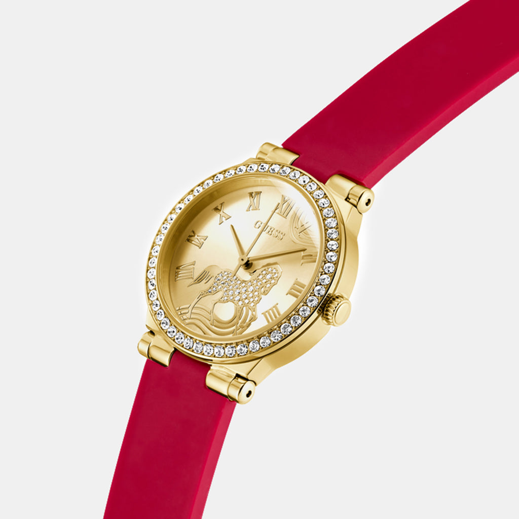 Lunar New Year Limited Edition Women Quartz Champagne Dial Analog Leather Watch GW0937L1