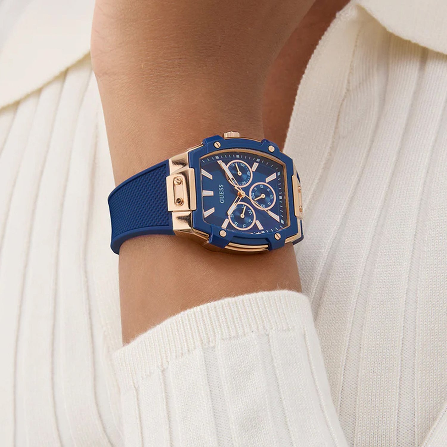 Phoenix Women Quartz Blue Dial Multi-Function Silicone Watch GW0945L4