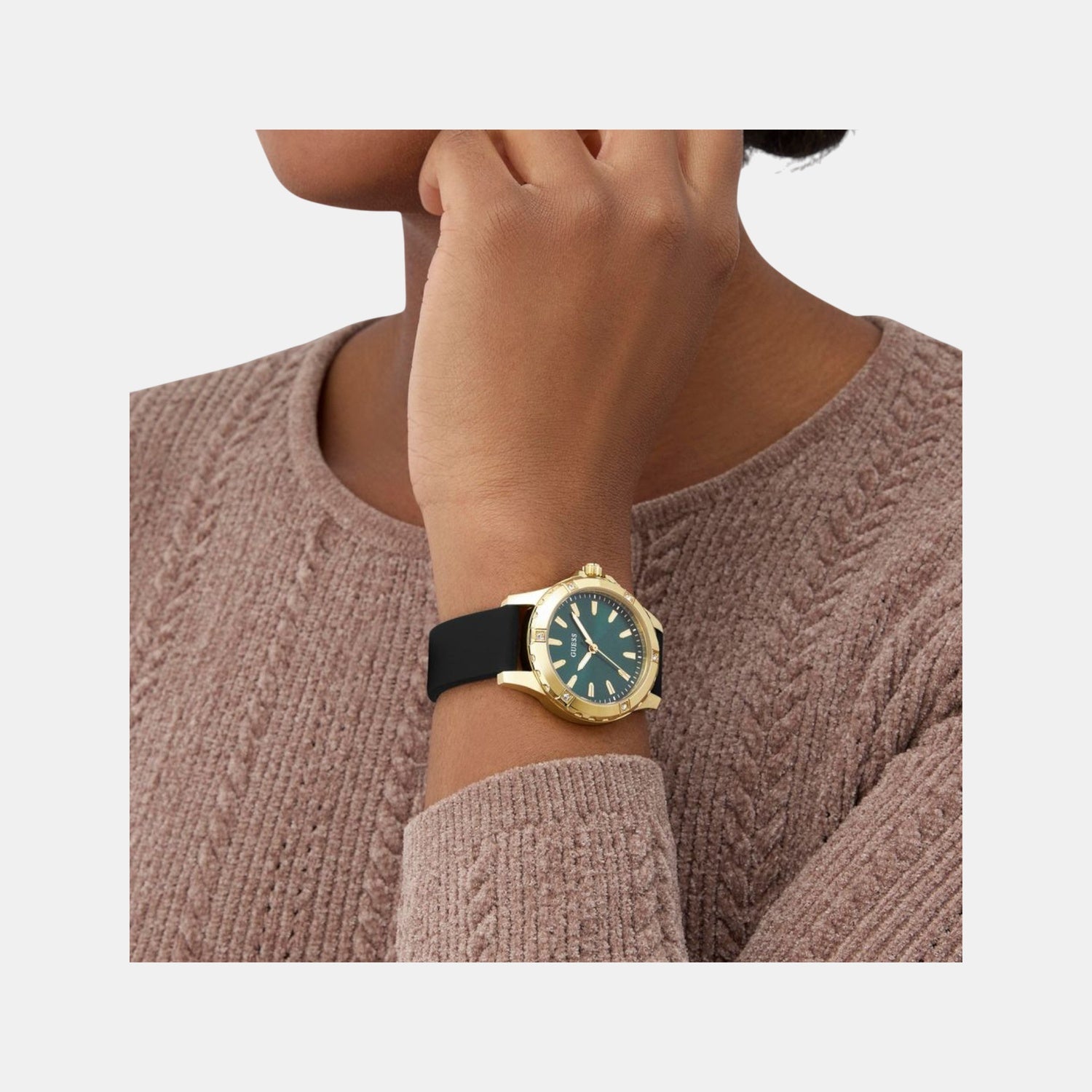 Mist Women Quartz Green Dial Analog Silicone Watch GW0949L2