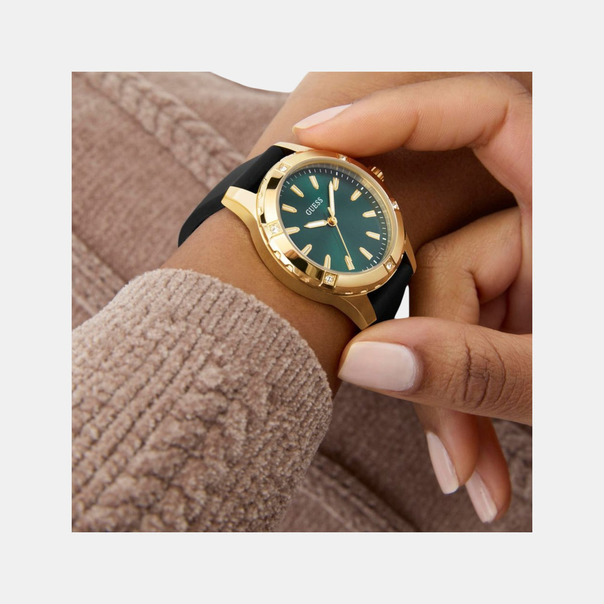 Gs Mist Women Quartz Green Dial Analog Silicone Watch Gw0949L2