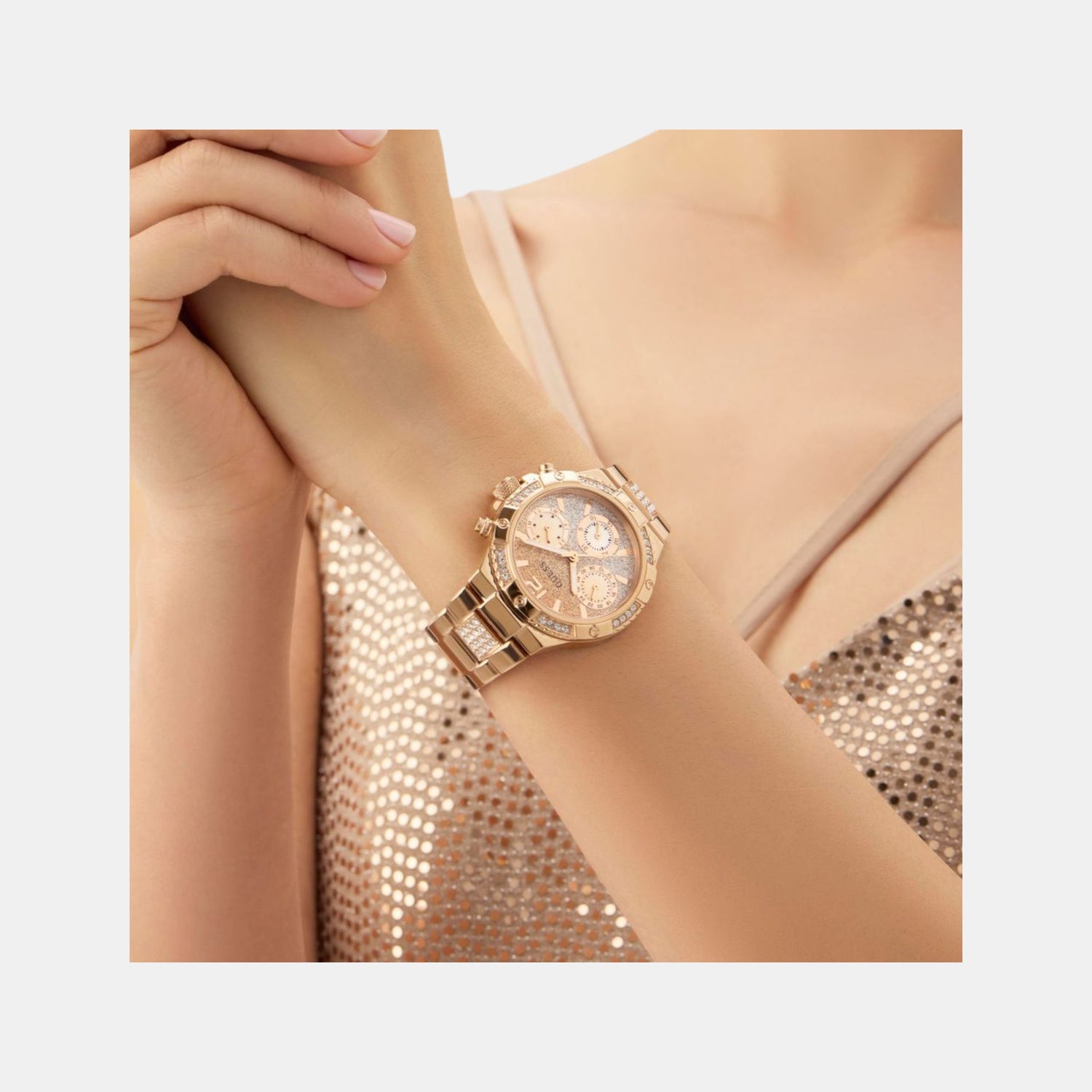 Harlow Women Quartz Ombre Dial Multi-Function Stainless Steel Watch GW0950L4