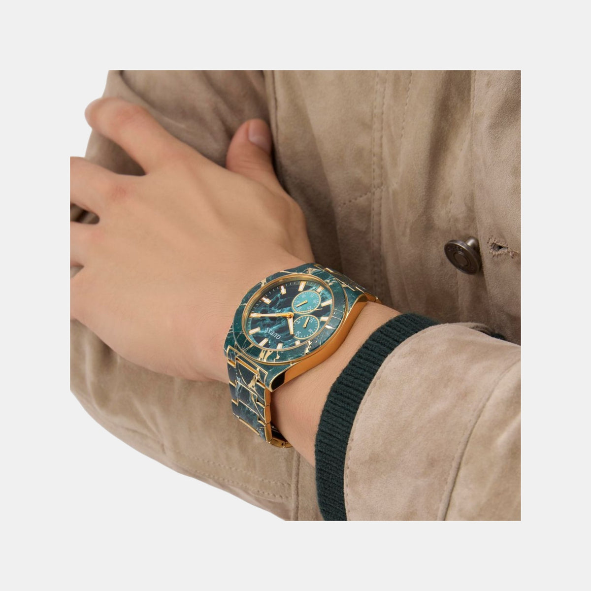 Gt Flash Men Quartz Green Dial Multi-Function Stainless Steel Watch Gw0953G1