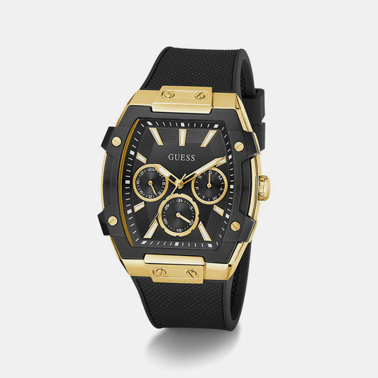 Men Quartz Black Dial Multi-Function Silicone Watch GW0956G2