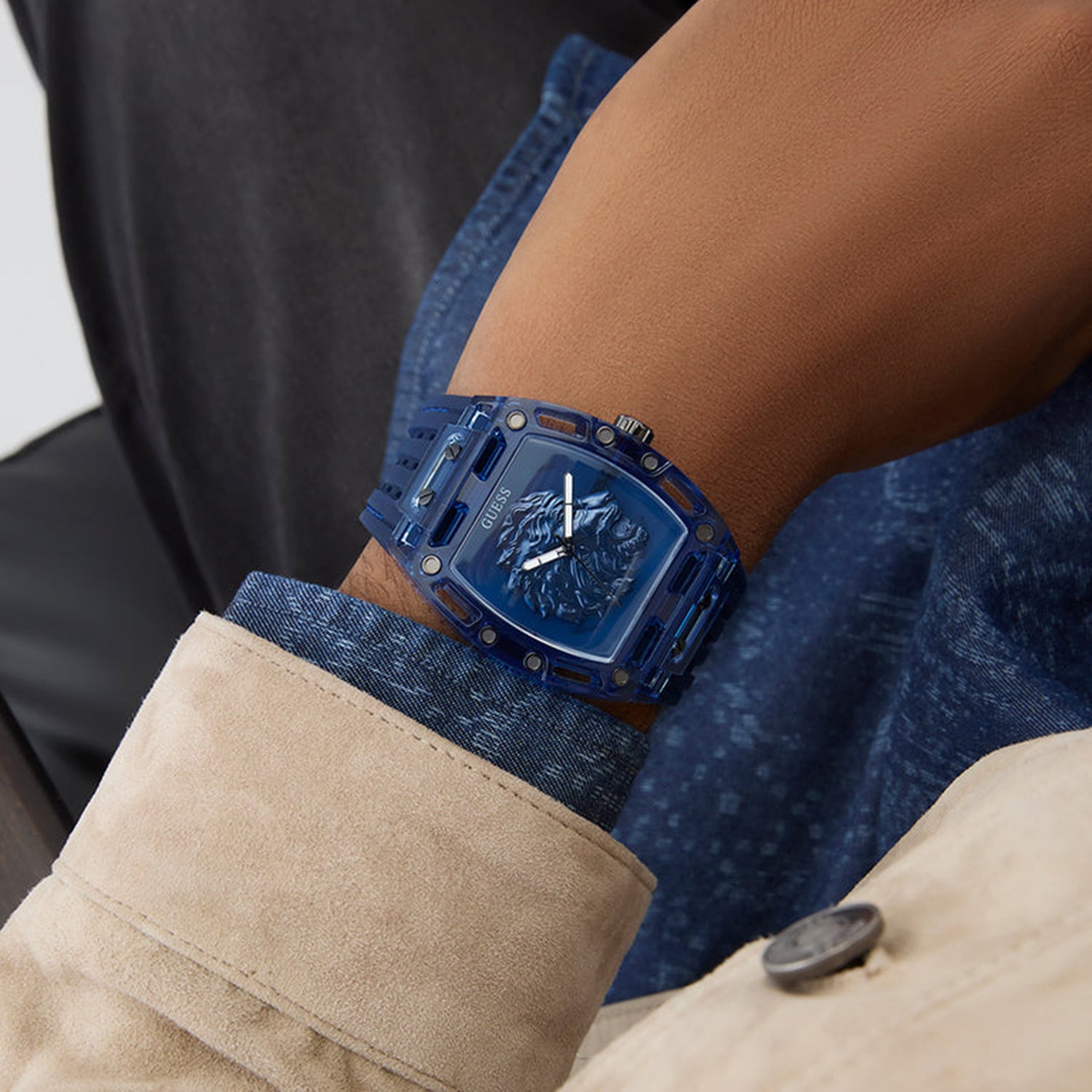 Men Quartz Blue Dial Analog Silicone Watch GW0959G1