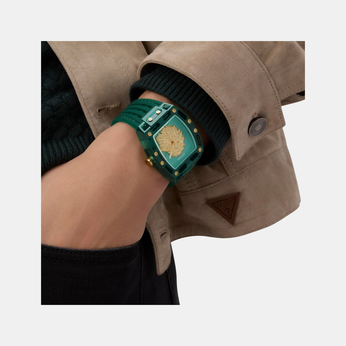 Gt Phoenix Men Quartz Green Dial Analog Silicone Watch Gw0959G2