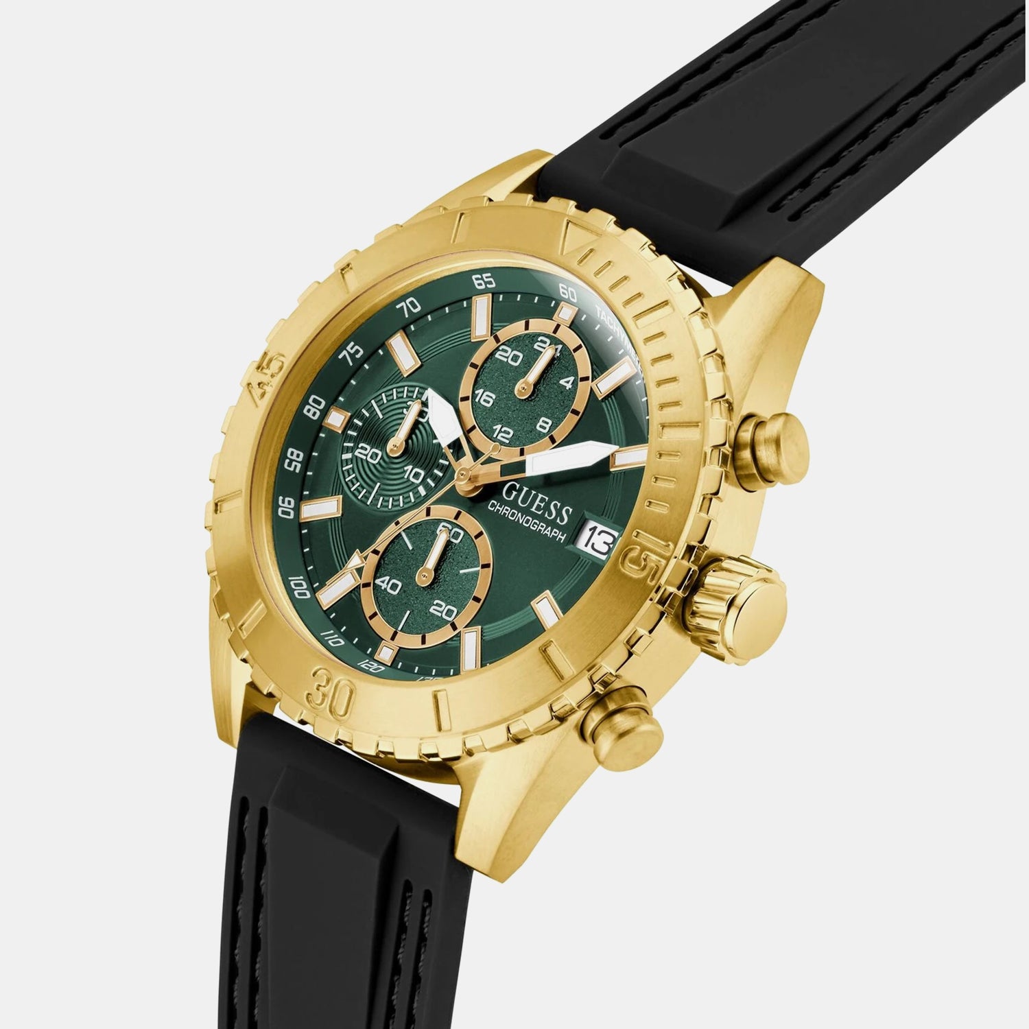 Guess Sport Men Quartz Green Dial Chronograph Silicone Watch GW0967G2
