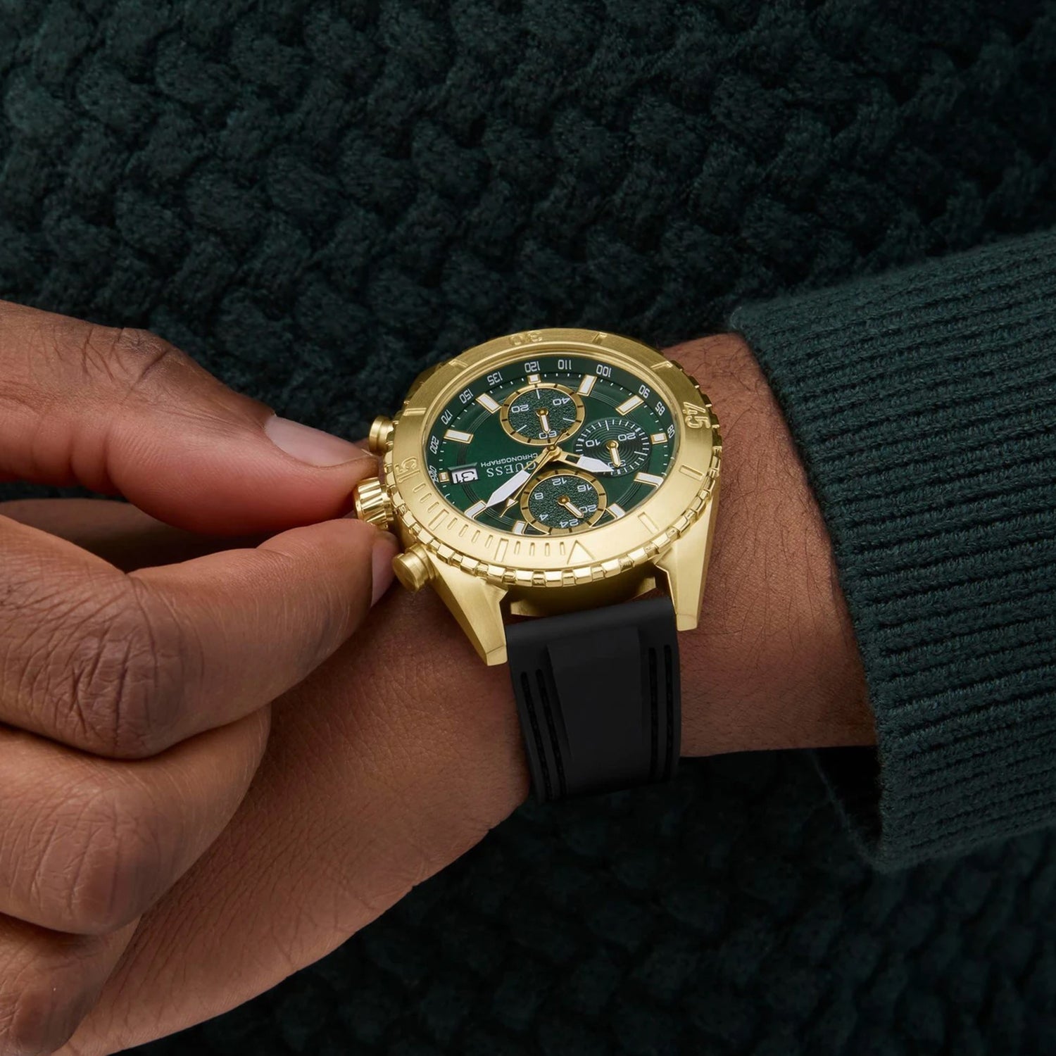 Guess Sport Men Quartz Green Dial Chronograph Silicone Watch GW0967G2