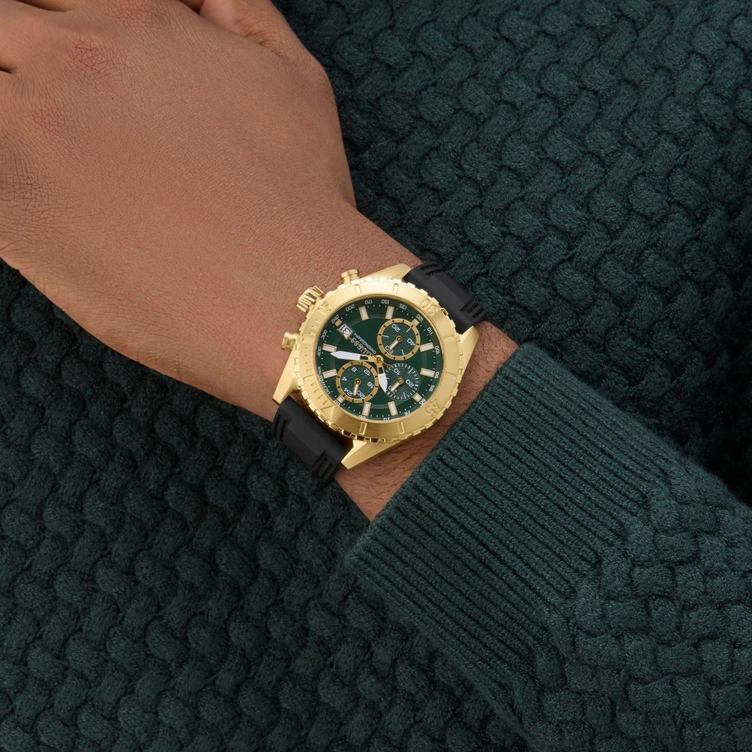 Guess Sport Men Quartz Green Dial Chronograph Silicone Watch GW0967G2